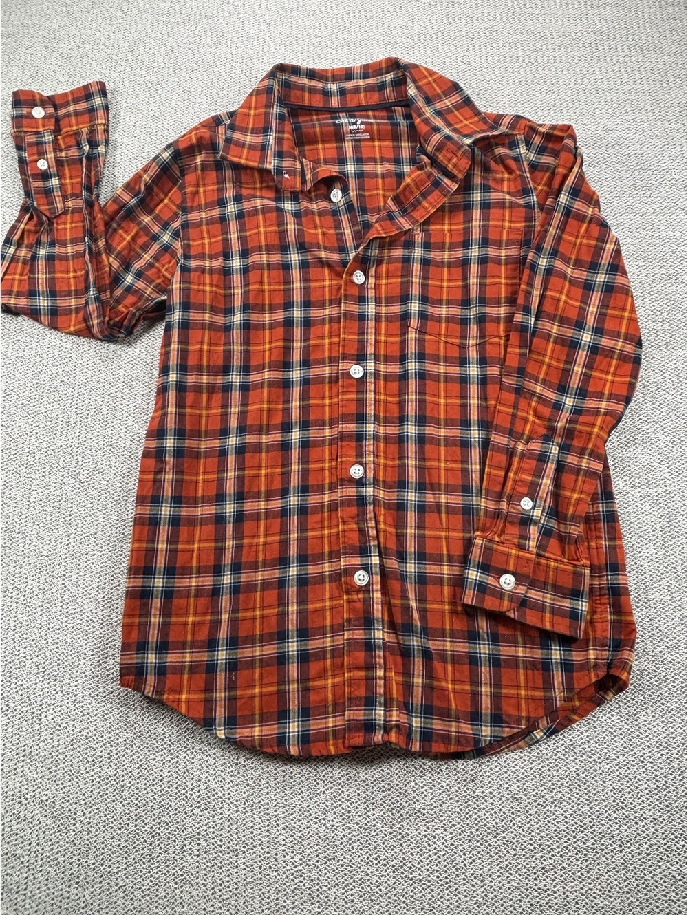 Cat & Jack Boys' Orange Plaid Button-Up Shirt Size M (8/10)